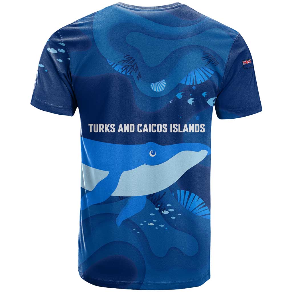 Turks and Caicos Islands T-Shirt with Blue Ocean Whale and Coral Reef Design Graphic Tee