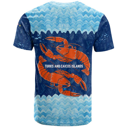 Turks and Caicos Islands T-Shirt with Red Crab and Ocean Wave Coral Reef Design Graphic Tee