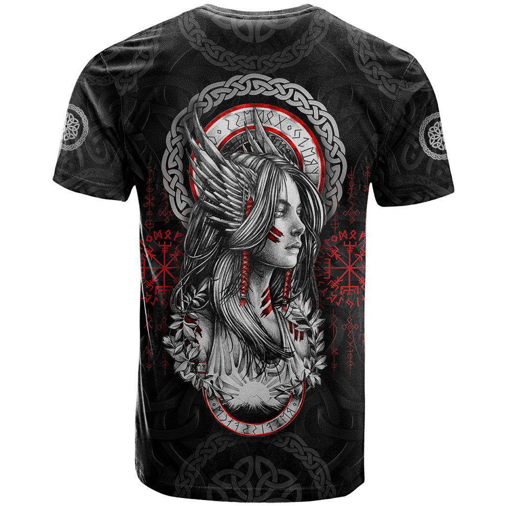 Viking Shieldmaiden T-Shirt with Viking Compass Vegvisir Graphic Tee