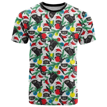 Black Cat Christmas Christmas T-Shirt Xmas Holiday Patterns Graphic Tee