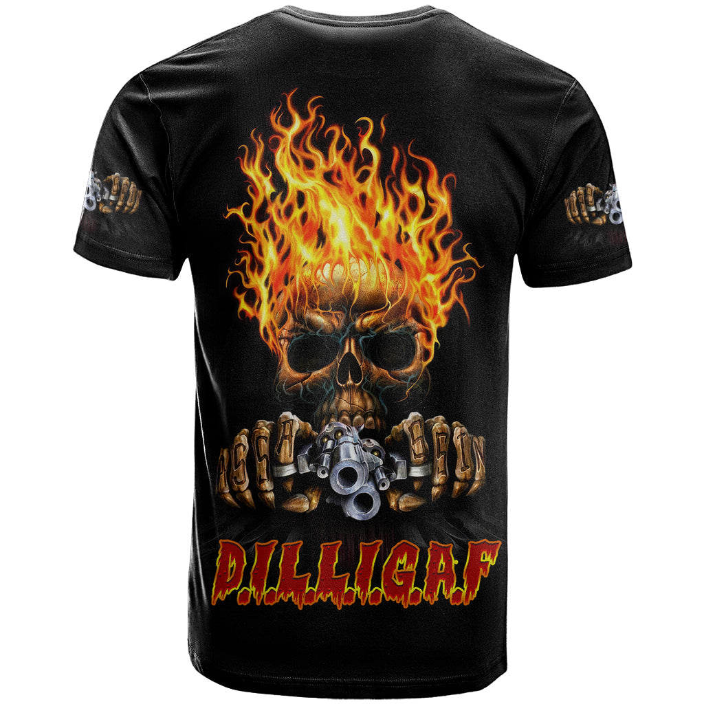 Dilligaf Flame Skull With G T-Shirt Graphic Tee