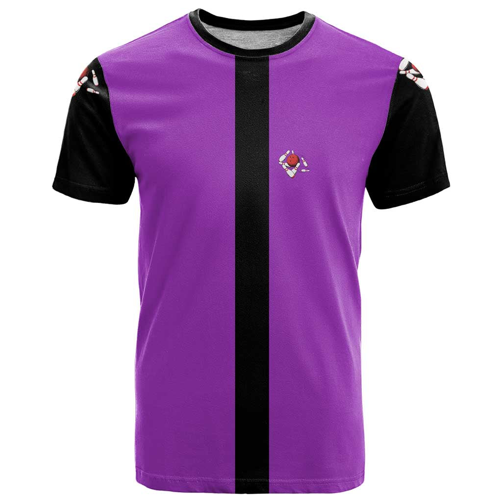 Personalized Purple Black Retro Bowling T-Shirt with Cartoon Strike Graphic Tee