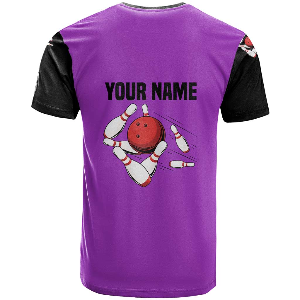Personalized Purple Black Retro Bowling T-Shirt with Cartoon Strike Graphic Tee