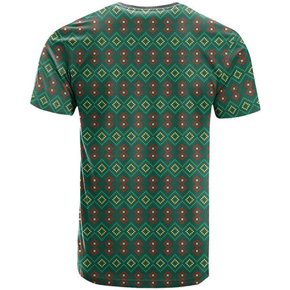 Sacred Heart Jesus Christmas T-Shirt with Festive Green Knit Pattern Graphic Tee