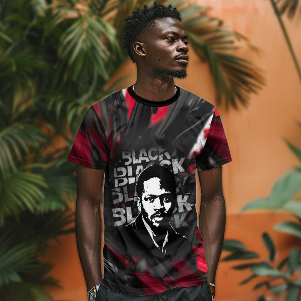 Steve Biko T-Shirt with Black Consciousness Portrait, Power Fist Symbol and Red-Black Freedom Graphic Tee