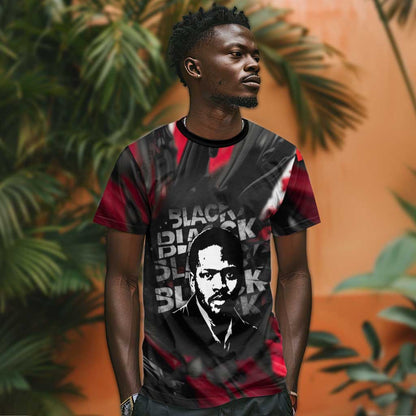 Steve Biko T-Shirt with Black Consciousness Portrait, Power Fist Symbol and Red-Black Freedom Graphic Tee