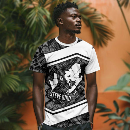 Steve Biko T-Shirt with Monochrome Portrait, Ideas Do Not Die Quote Graphic Tee