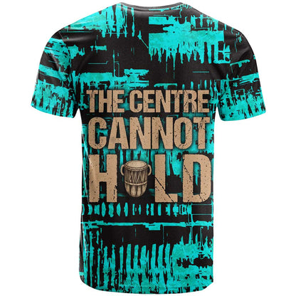 Chinua Achebe T-Shirt with Tribal Mask Design, Things Fall Apart Quote and Teal Abstract Graphic Tee