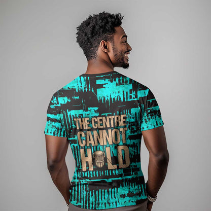 Chinua Achebe T-Shirt with Tribal Mask Design, Things Fall Apart Quote and Teal Abstract Graphic Tee