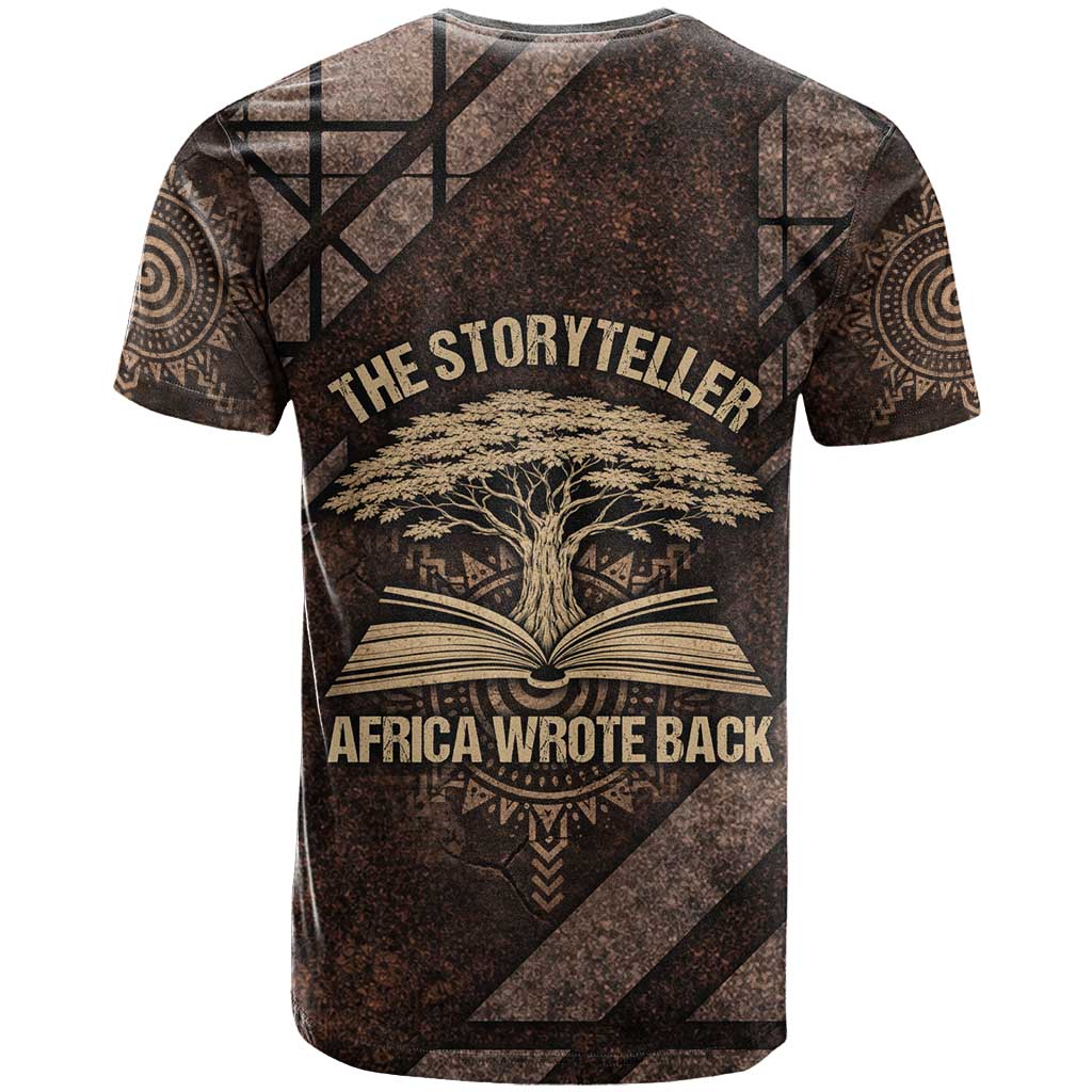Chinua Achebe T-Shirt with Tribal Symbol Design, The Storyteller Quote and Africa Wrote Back Graphic Tee