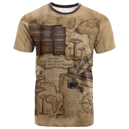 Ngugi wa Thiong O T-Shirt Vintage Map Ancient African Library - Decolonising the Mind Graphic Tee