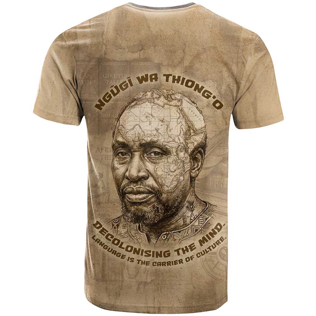 Ngugi wa Thiong O T-Shirt Vintage Map Ancient African Library - Decolonising the Mind Graphic Tee