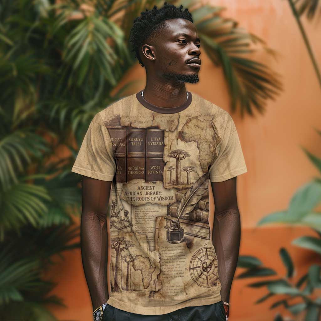 Ngugi wa Thiong O T-Shirt Vintage Map Ancient African Library - Decolonising the Mind Graphic Tee