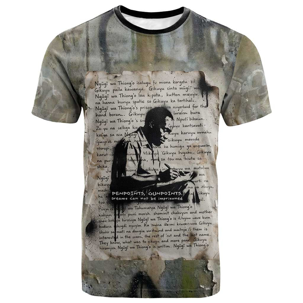 Ngugi wa Thiong O T-Shirt Graffiti Resist Statement Ink Pen Revolution Fist Literary Activism Graphic Tee