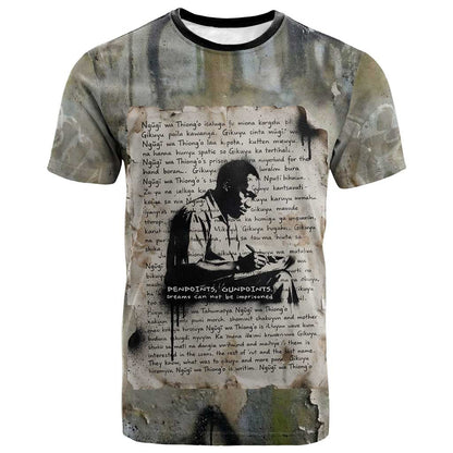 Ngugi wa Thiong O T-Shirt Graffiti Resist Statement Ink Pen Revolution Fist Literary Activism Graphic Tee
