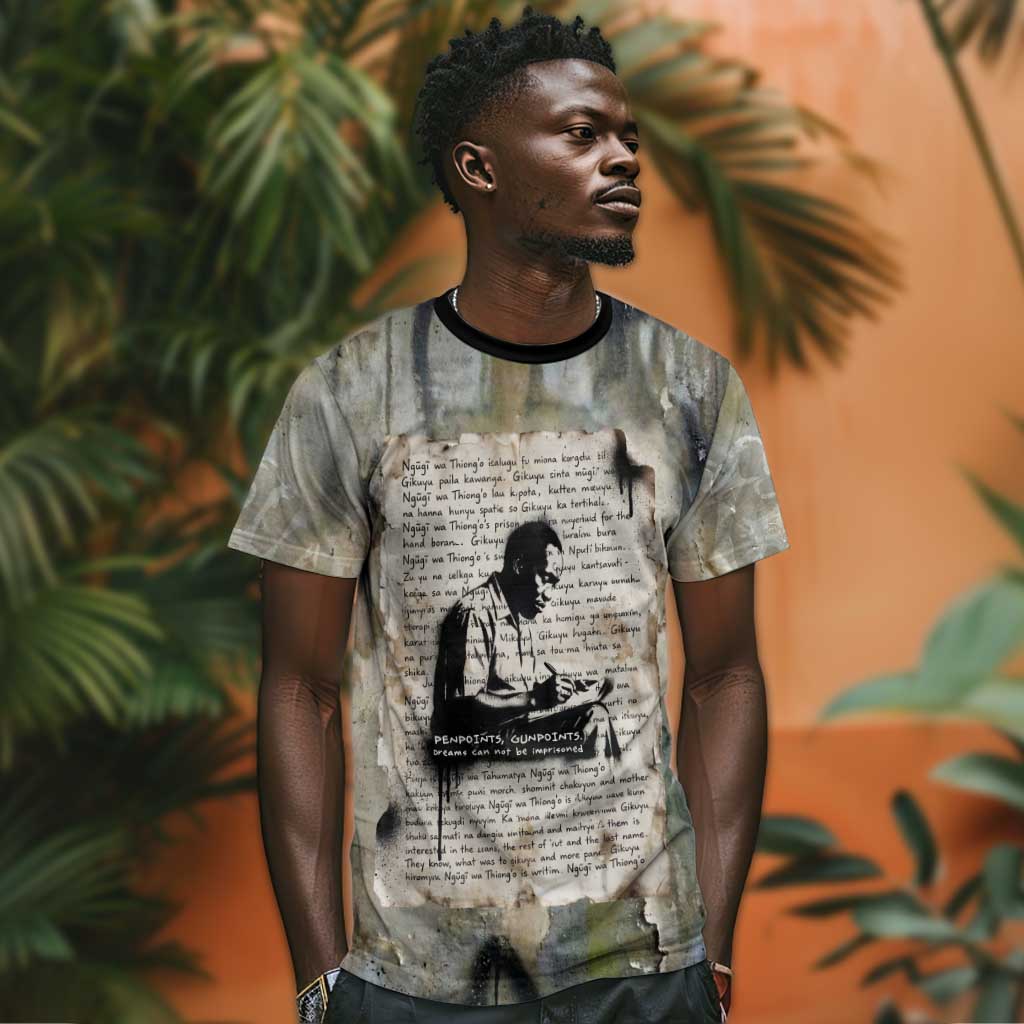 Ngugi wa Thiong O T-Shirt Graffiti Resist Statement Ink Pen Revolution Fist Literary Activism Graphic Tee
