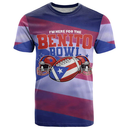 Benito Bowl Fan Gear T-Shirt with Puerto Rican Flag Football Graphic Graphic Tee