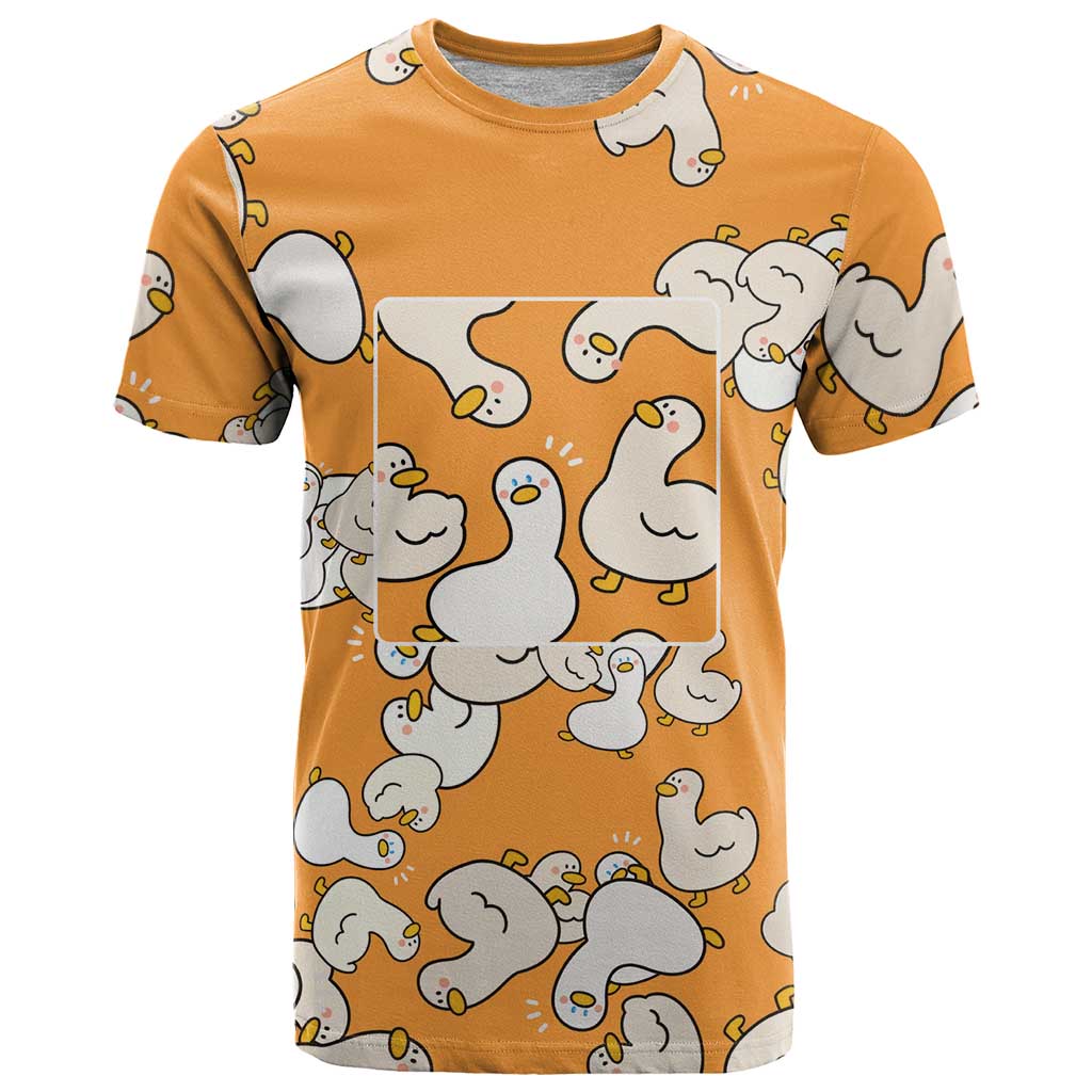Chubby Duck T-Shirt Shocked White Ducks Cartoon Doodle Pattern Graphic Tee