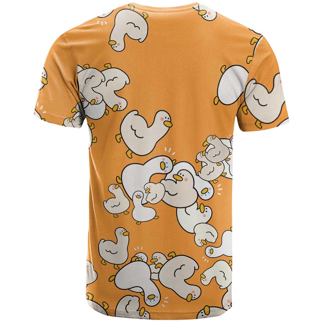 Chubby Duck T-Shirt Shocked White Ducks Cartoon Doodle Pattern Graphic Tee