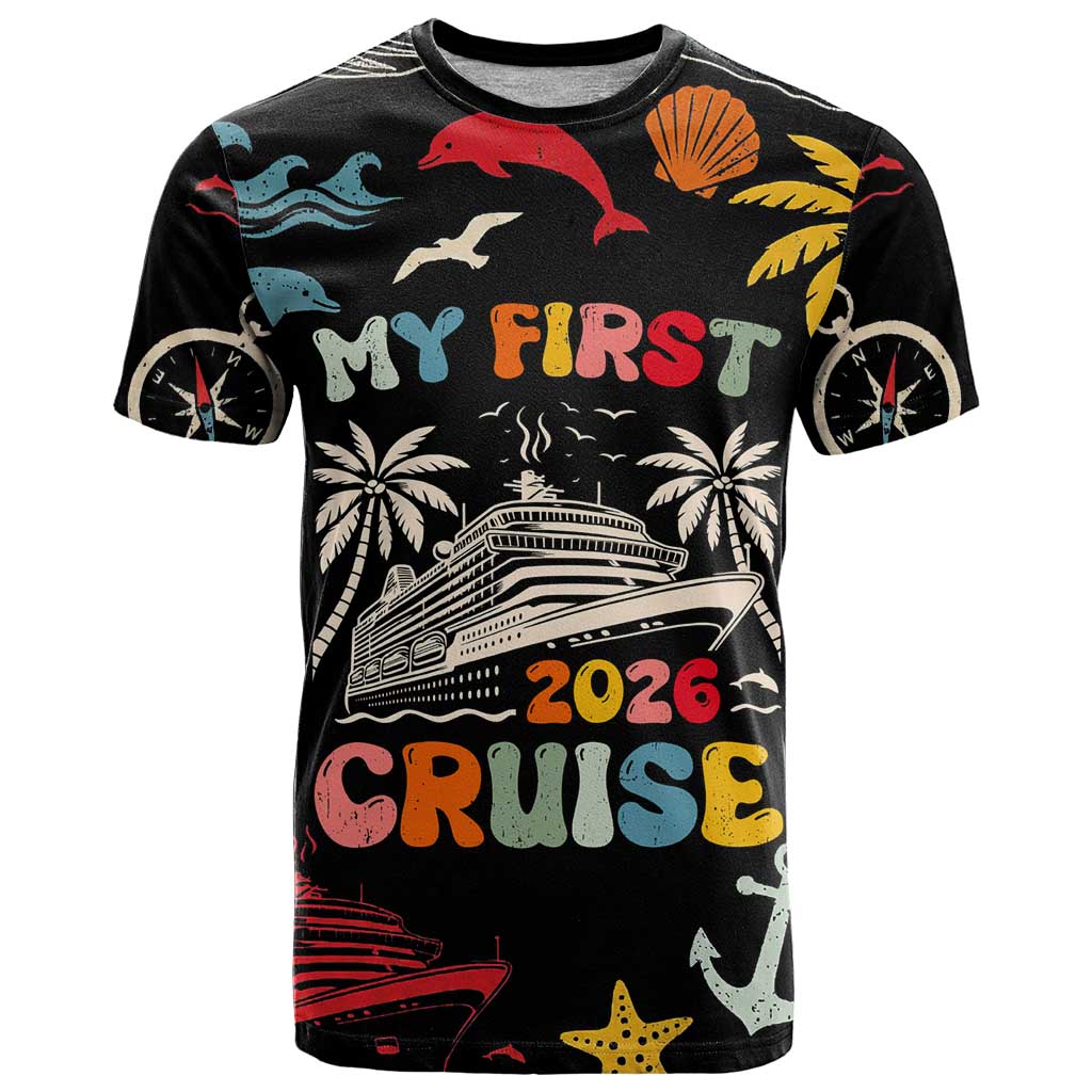 My First Cruise 2026 T-Shirt Vacation Groovy Family Cruise Ship Graphic Tee