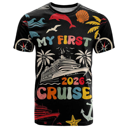My First Cruise 2026 T-Shirt Vacation Groovy Family Cruise Ship Graphic Tee