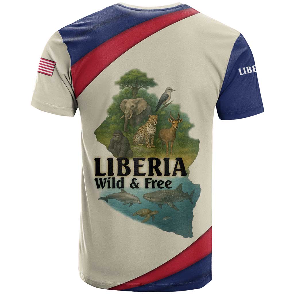 Liberia Wildlife T-Shirt with African Safari and Ocean Marine Life Design Graphic Tee