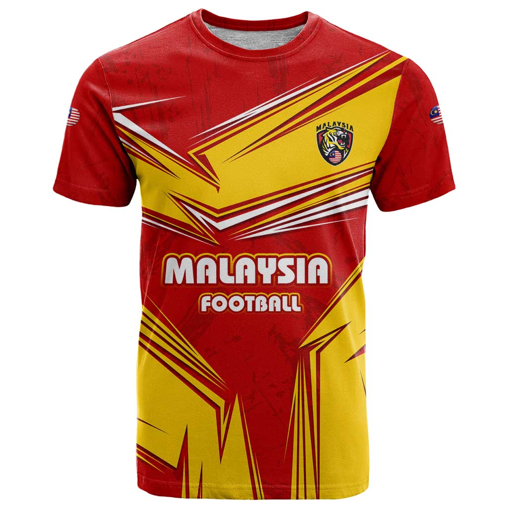 Malaysia Football T-Shirt with Roaring Tiger and Red Yellow National Colors Graphic Tee