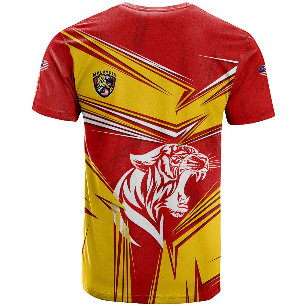 Malaysia Football T-Shirt with Roaring Tiger and Red Yellow National Colors Graphic Tee