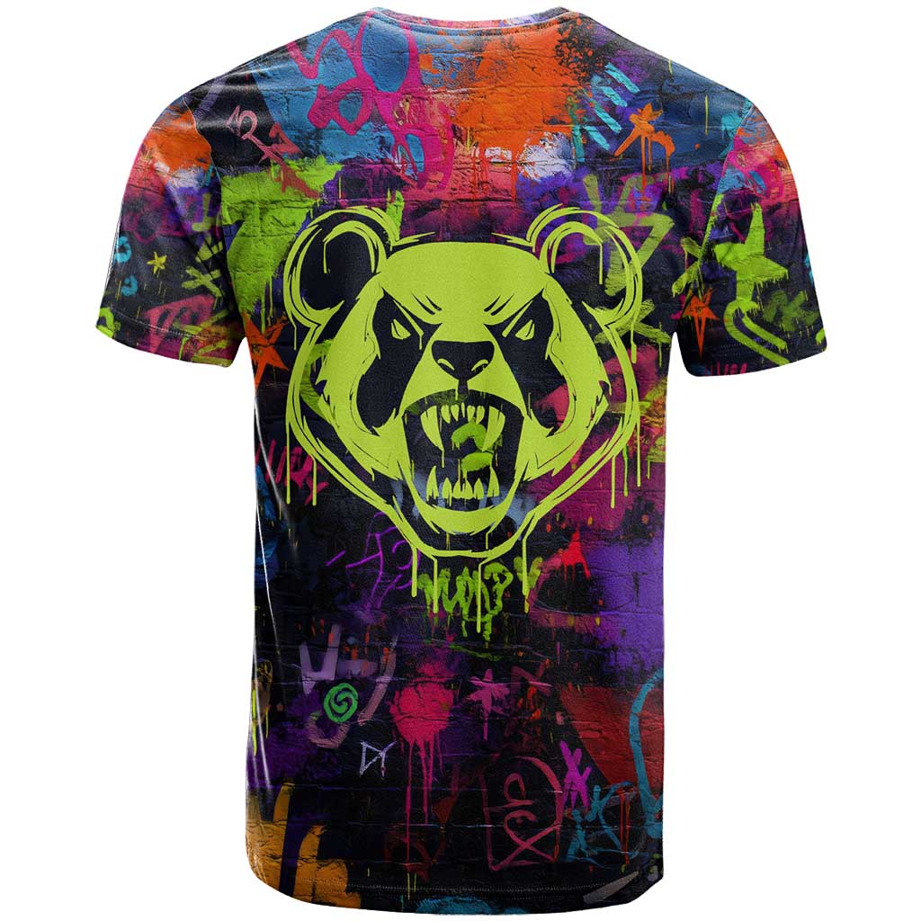 Graffiti Hip Hop T-Shirt with Neon Bear and Street Artist Panda Design Graphic Tee