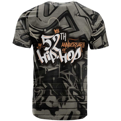 52th Anniversary Of Hiphop Celebration T-Shirt with Praying Angel Graphic and Urban Graffiti Background Graphic Tee