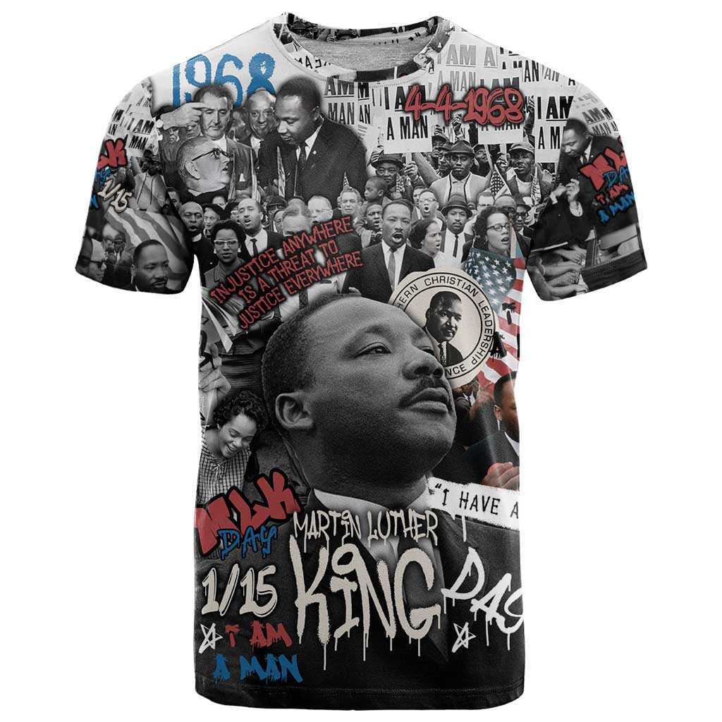 Martin Luther King Day Tribute T-Shirt Civil Rights Collage and Classic American Street Graffiti Colors Graphic Tee