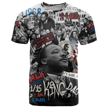 Martin Luther King Day Tribute T-Shirt Civil Rights Collage and Classic American Street Graffiti Colors Graphic Tee