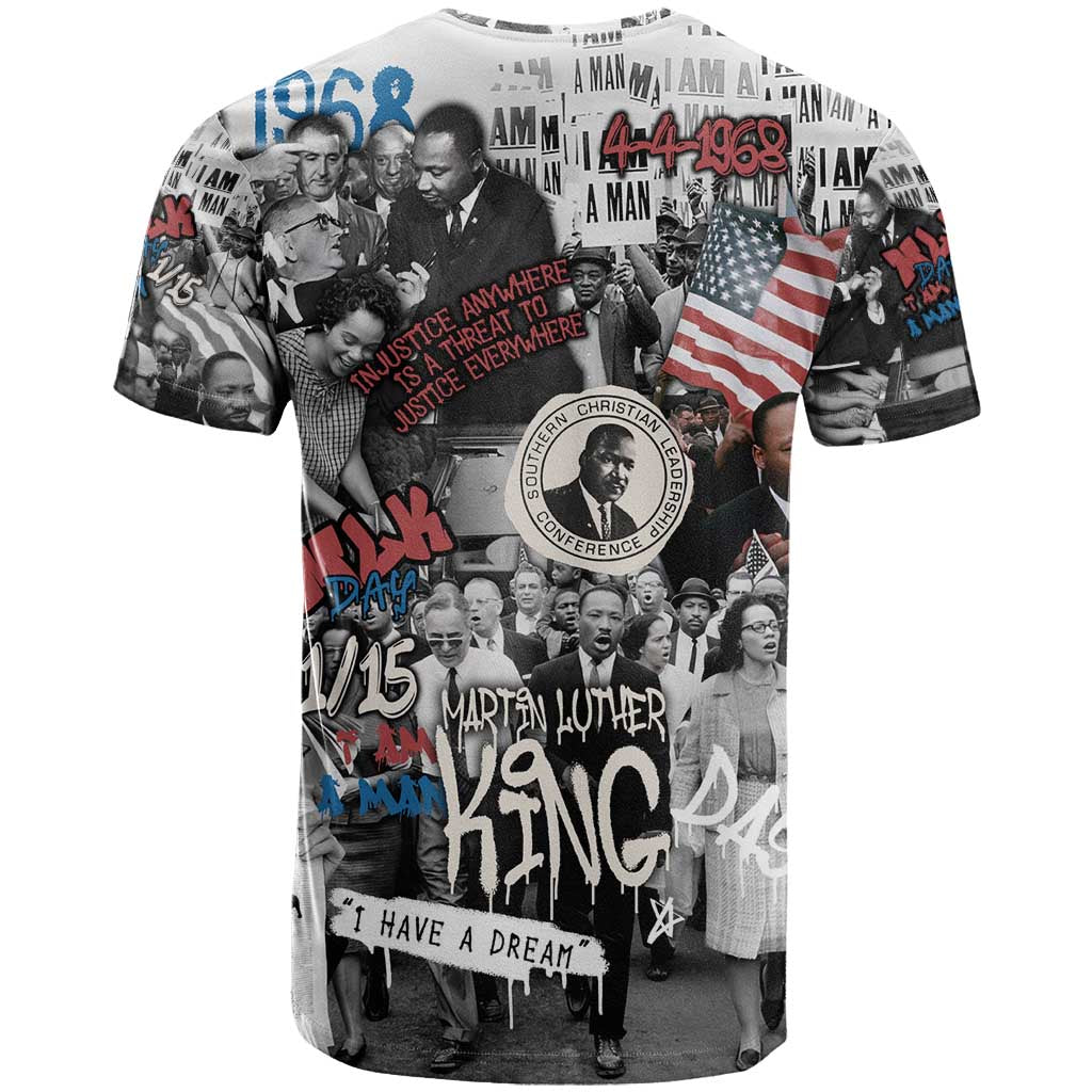 Martin Luther King Day Tribute T-Shirt Civil Rights Collage and Classic American Street Graffiti Colors Graphic Tee