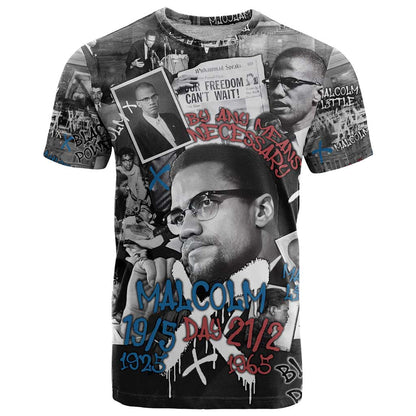 Malcolm X T-Shirt Quotes Dates and Black History Activist Theme Graphic Tee