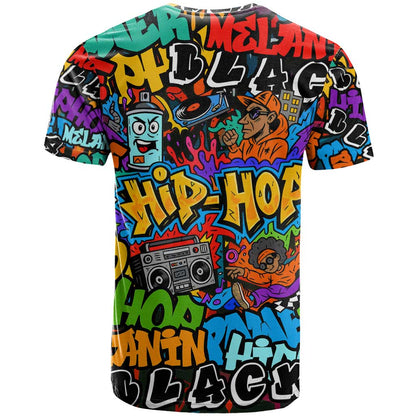 Hip Hop Graffiti Style T-Shirt Black Melanin Text and Urban Street Art Design Graphic Tee