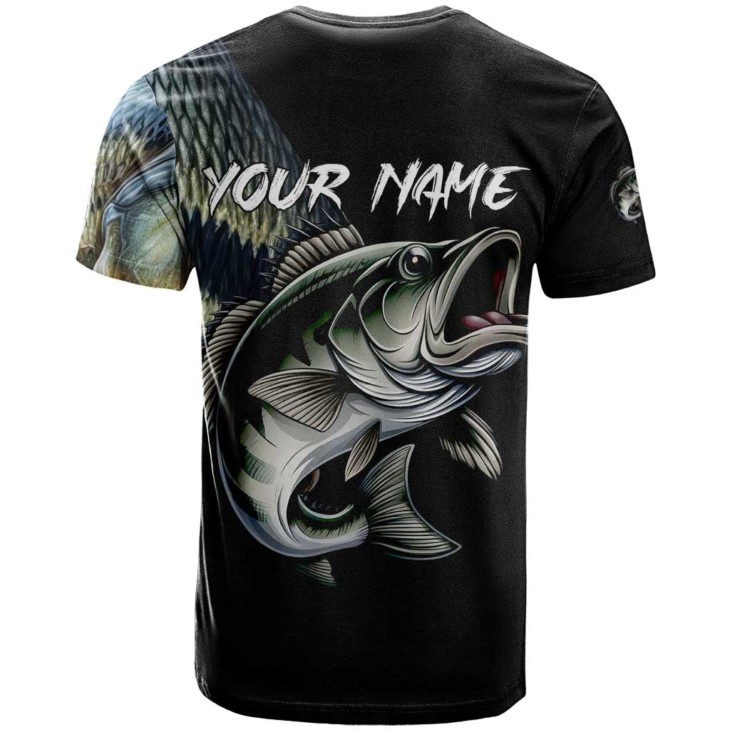 Largemouth Bass Fishing Scale Customize Name T-Shirt Aggressive Bass Scaled Texture and Black Sporty Graphic Tee