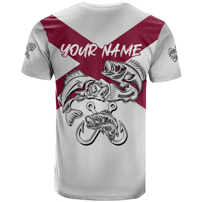 Florida State Flag Fishing T-Shirt Hook and Fish Sketch Graphic in Red and White Design Graphic Tee