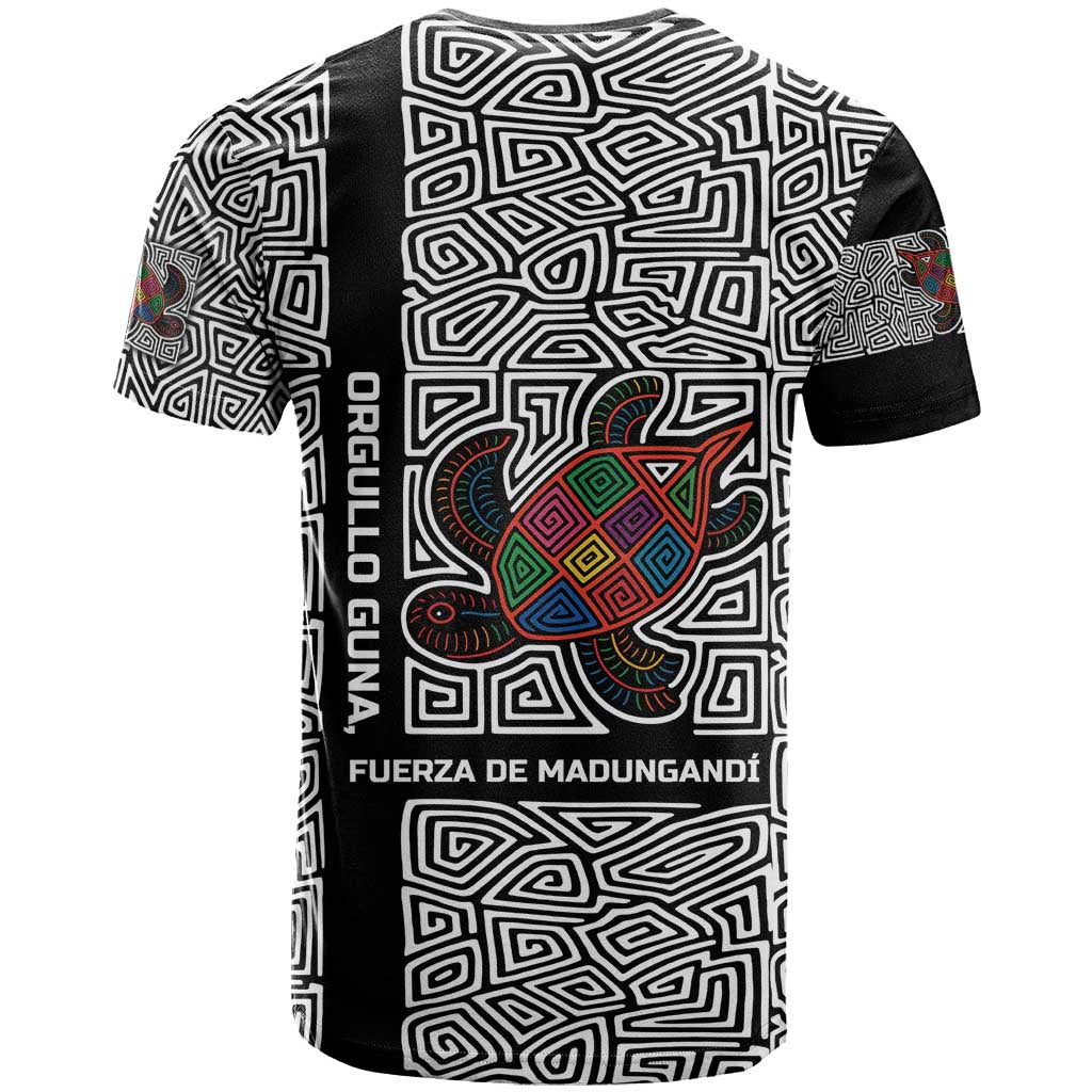 Indigenous Regions of Panama Guna de Madungandí T-Shirt with Colorful Turtle and Black White Geometric Pattern Graphic Tee