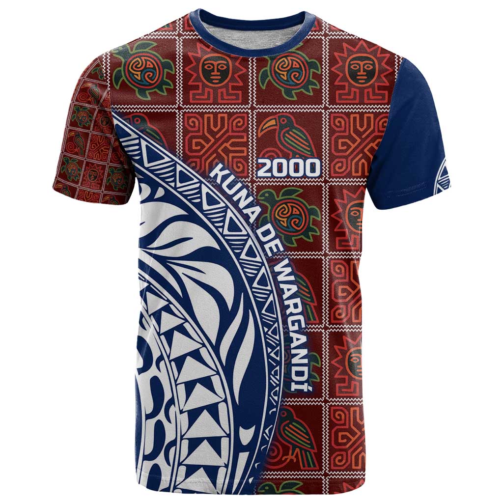 Indigenous Regions of Panama Guna de Wargandí T-Shirt with Tribal Pattern and Blue White Nature and People Graphic Tee