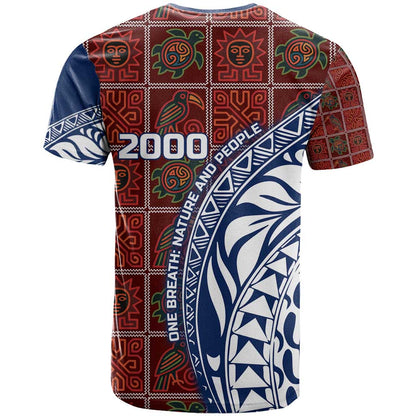 Indigenous Regions of Panama Guna de Wargandí T-Shirt with Tribal Pattern and Blue White Nature and People Graphic Tee