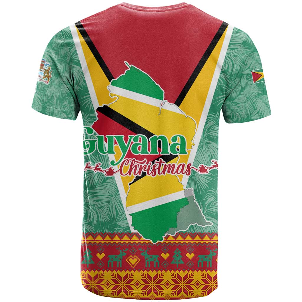 Guyana Christmas Santa Leopard T-Shirt with Green Red Yellow Gift and Map Graphic Tee
