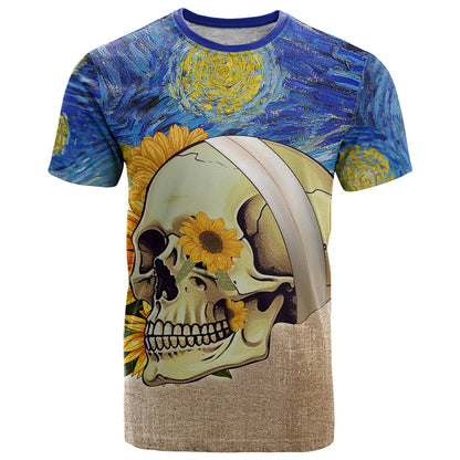 Van Gogh Style Skull T-Shirt Hello My Friend Graphic Tee
