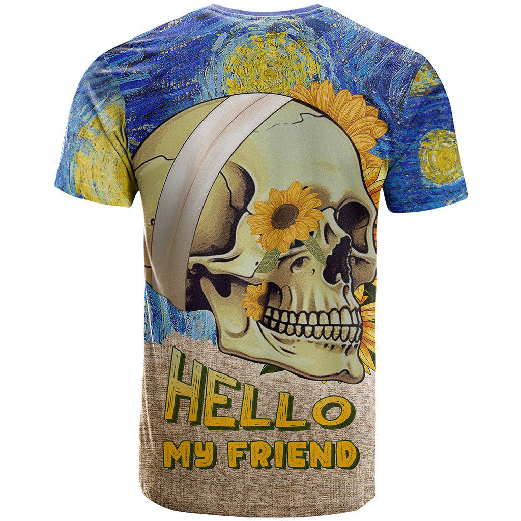 Van Gogh Style Skull T-Shirt Hello My Friend Graphic Tee