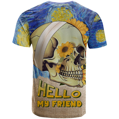 Van Gogh Style Skull T-Shirt Hello My Friend Graphic Tee