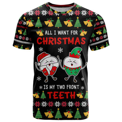 My Two Front Teeth Christmas Design T-Shirt Xmas Holiday Patterns Graphic Tee