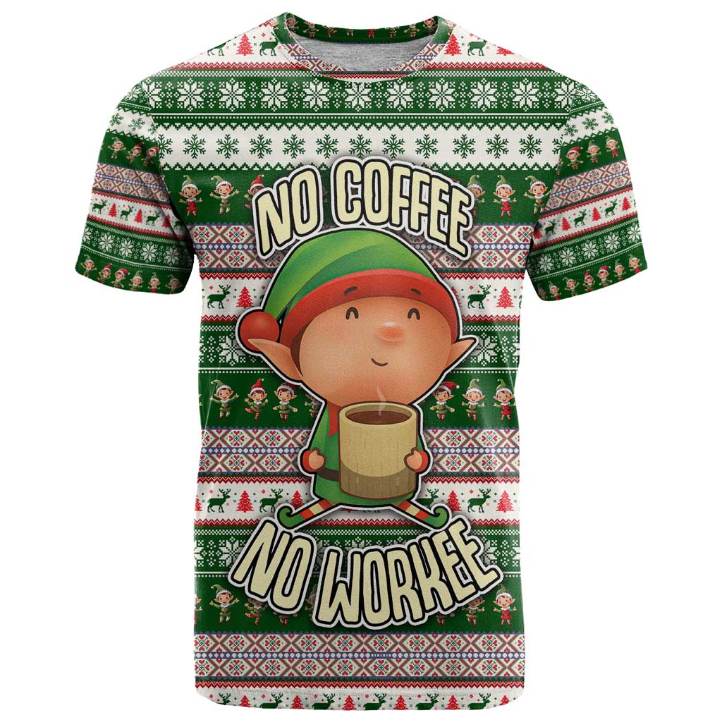 No Coffee No Workee Christmas Design T-Shirt Xmas Holiday Patterns Graphic Tee