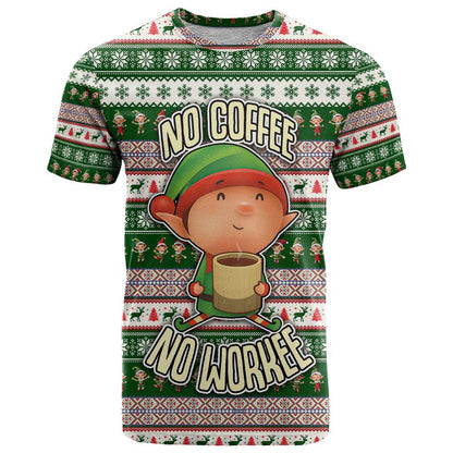 No Coffee No Workee Christmas Design T-Shirt Xmas Holiday Patterns Graphic Tee