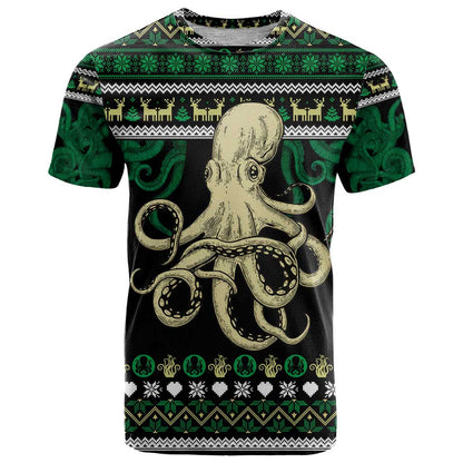 Octopus Cool Christmas Design T-Shirt Xmas Holiday Patterns Graphic Tee