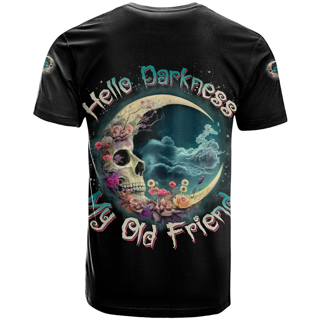 Hello Darkness My Old Friend Crescent Moon Skull T-Shirt Graphic Tee