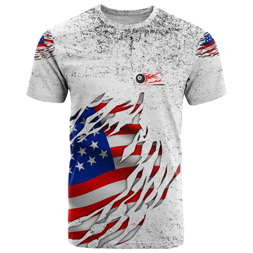 Custom American Flag Billiards T-Shirt with Ripped Design Pool Ball Graphic Graphic Tee